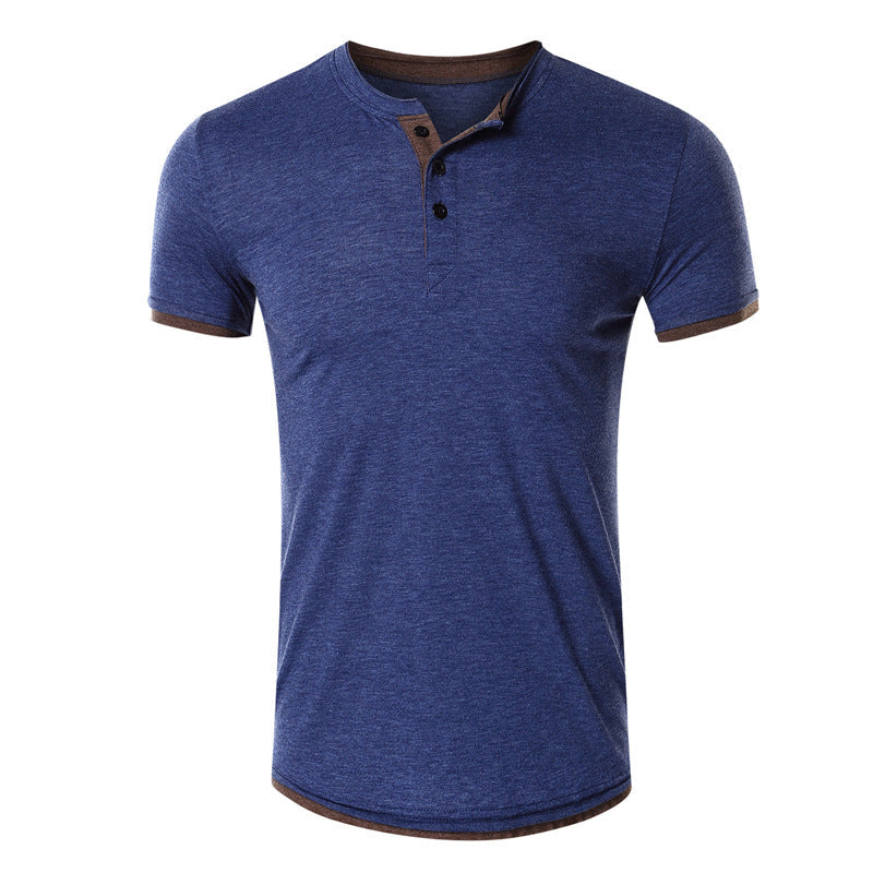 Camiseta Marcel Henley Slim Fit | Manga Corta con Detalles en Contraste - Azul