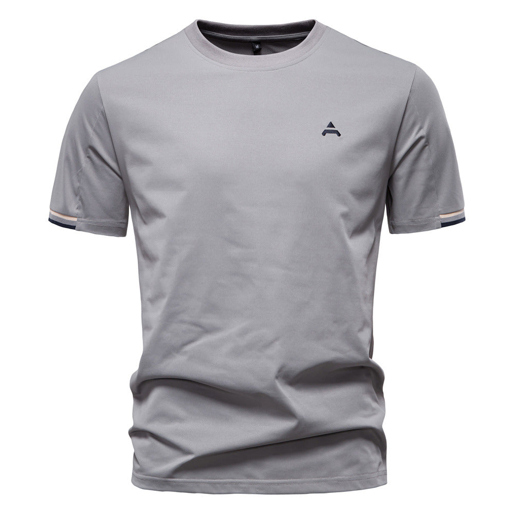 Camiseta Enzo | Cuello Redondo Deportivo con Bordado - Gris claro