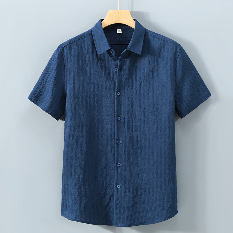 Camisa Pryce de Manga Corta | Slim Fit con Tejido Texturizado y Botonadura - Azul marino