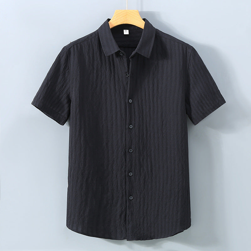 Camisa Pryce de Manga Corta | Slim Fit con Tejido Texturizado y Botonadura - Negro