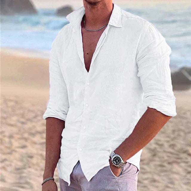 Camisa Sterling de Manga Larga | Lisa e Informal con Cuello Solapa Abierto - Blanco