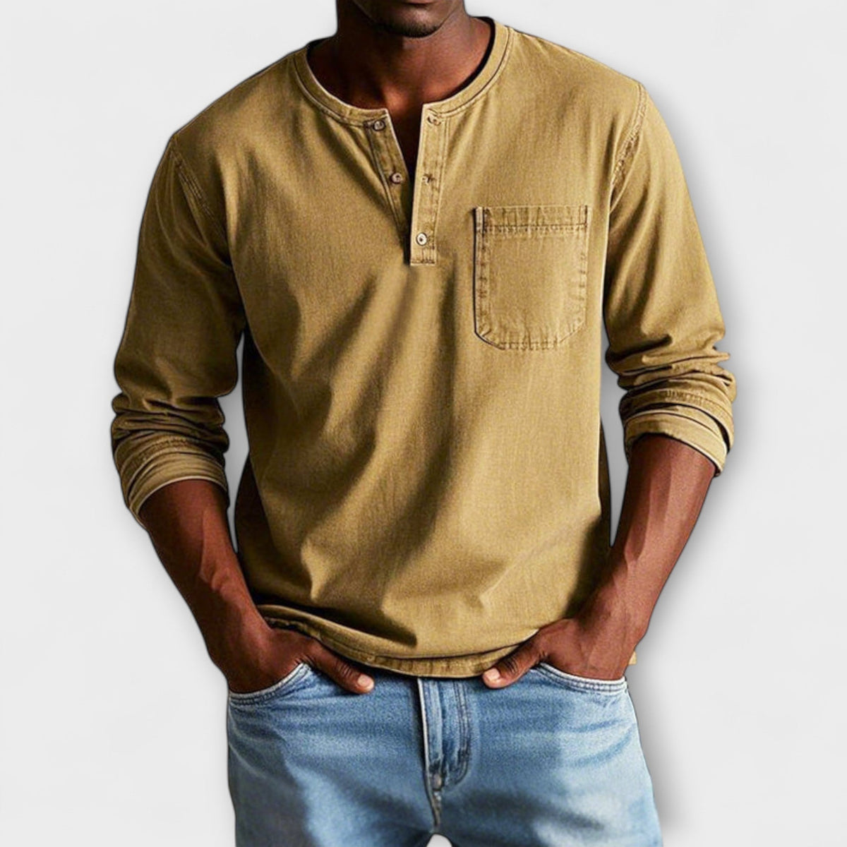 Camisa Dorian de Manga Larga | Botonadura y Estilo Informal Cuidado - Caqui