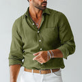 Camisa Barrett de Manga Larga | Lisa e Informal con Bolsillo y Cuello Solapa - Verde