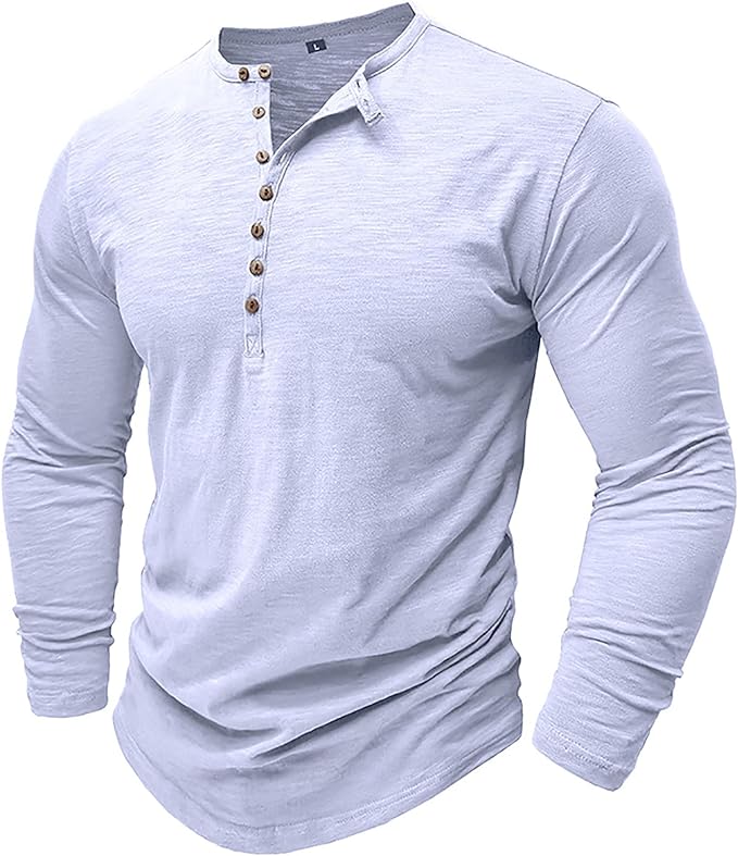 Camiseta Asher Henley de Manga Larga | Look Informal y Confort Transpirable - Blanco
