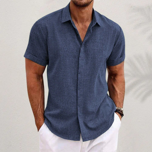 Camisa Cassius de Lino | Manga Corta, Ligera y Cómoda - Azul