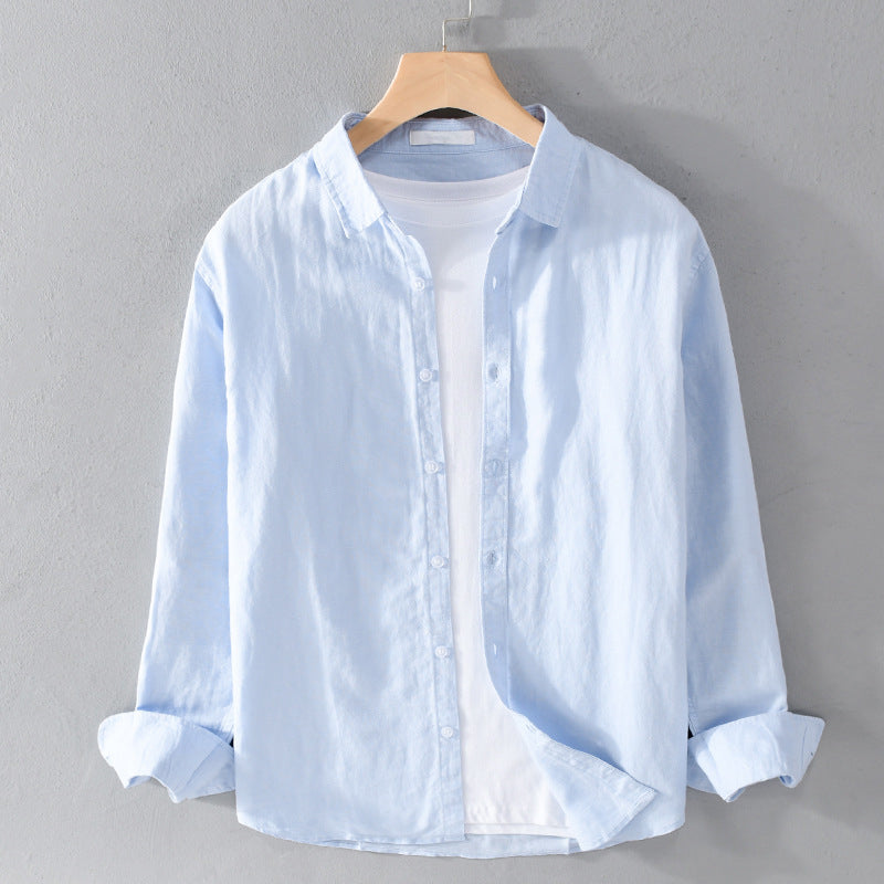 Camisa Linden de Manga Larga | Cuello Mao y Tacto Ligero - Azul