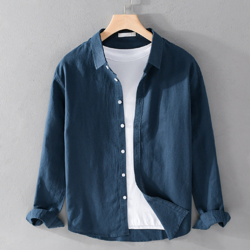 Camisa Linden de Manga Larga | Cuello Mao y Tacto Ligero - Azul marino