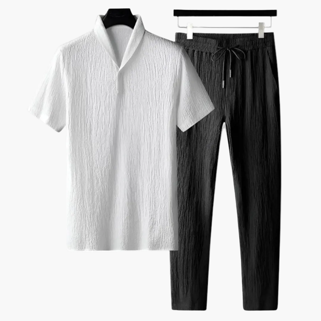 Ulric | Conjunto de Polo de Algodón y Pantalón - Negro y Blanco