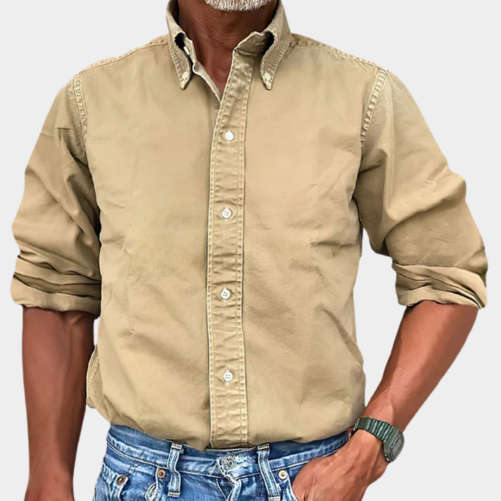 Camisa Nolan de Manga Larga | Cuello Button-Down y Ajuste Cómodo - Caqui