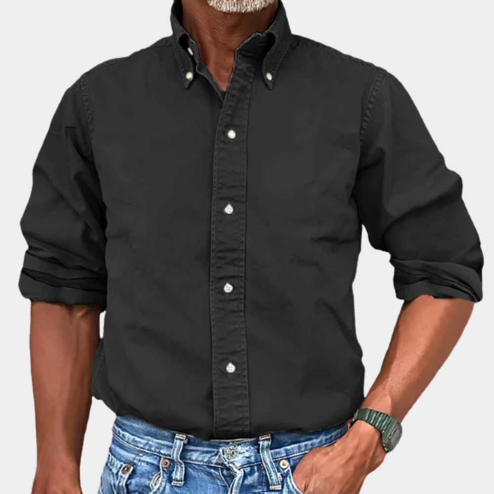 Camisa Nolan de Manga Larga | Cuello Button-Down y Ajuste Cómodo - Negro