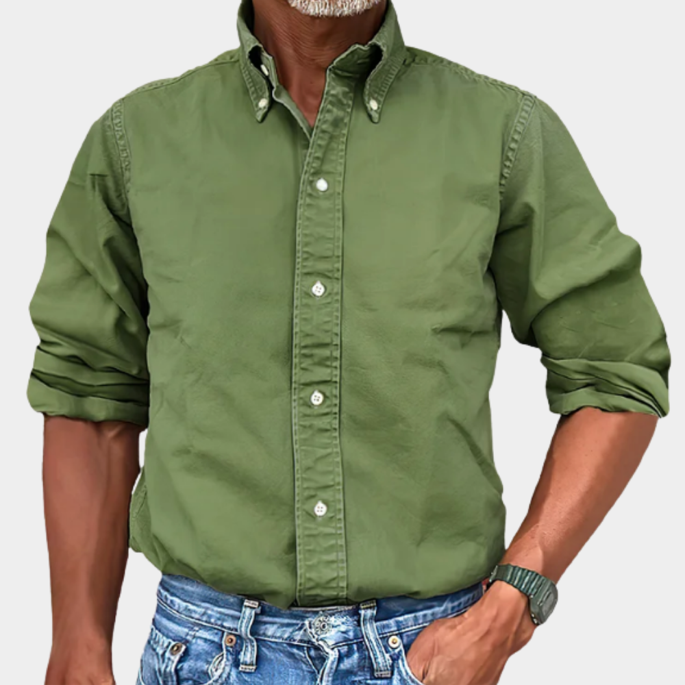 Camisa Nolan de Manga Larga | Cuello Button-Down y Ajuste Cómodo - Verde oscuro