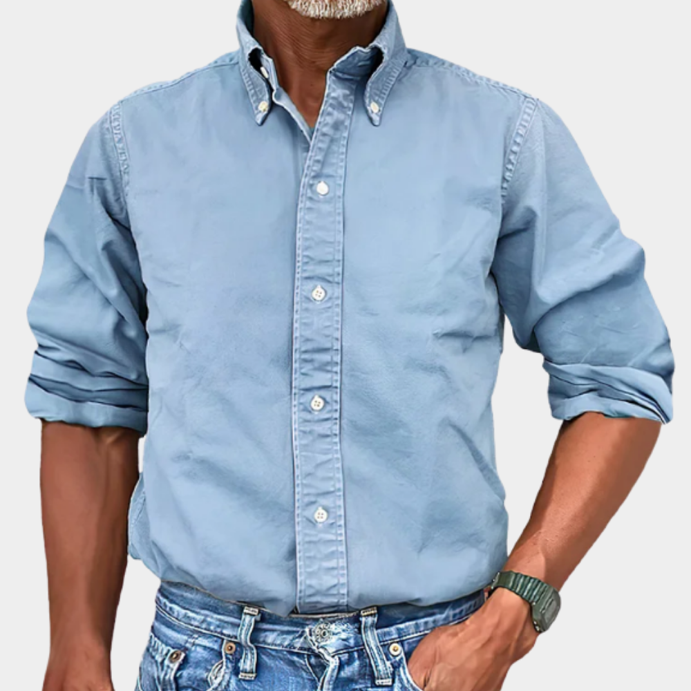 Camisa Nolan de Manga Larga | Cuello Button-Down y Ajuste Cómodo - Azul claro