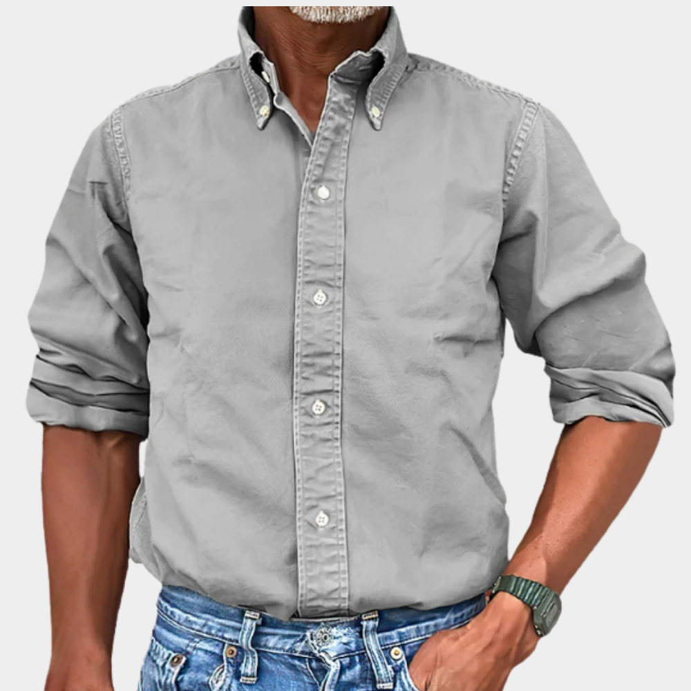 Camisa Nolan de Manga Larga | Cuello Button-Down y Ajuste Cómodo - Gris