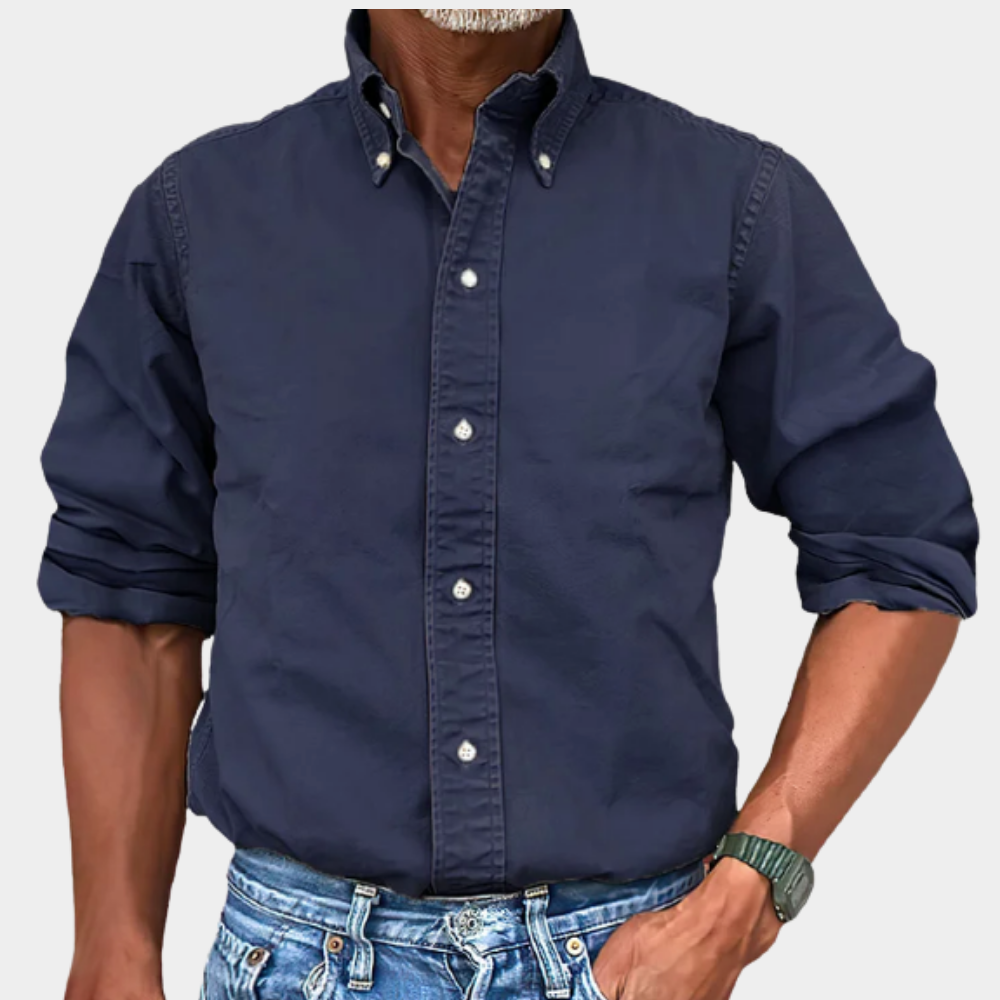 Camisa Nolan de Manga Larga | Cuello Button-Down y Ajuste Cómodo - Azul oscuro