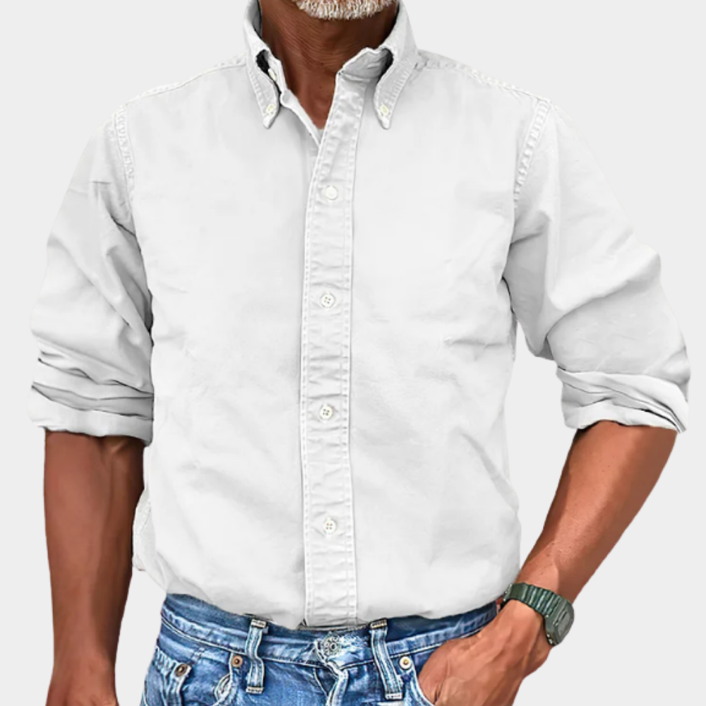 Camisa Nolan de Manga Larga | Cuello Button-Down y Ajuste Cómodo - Blanco