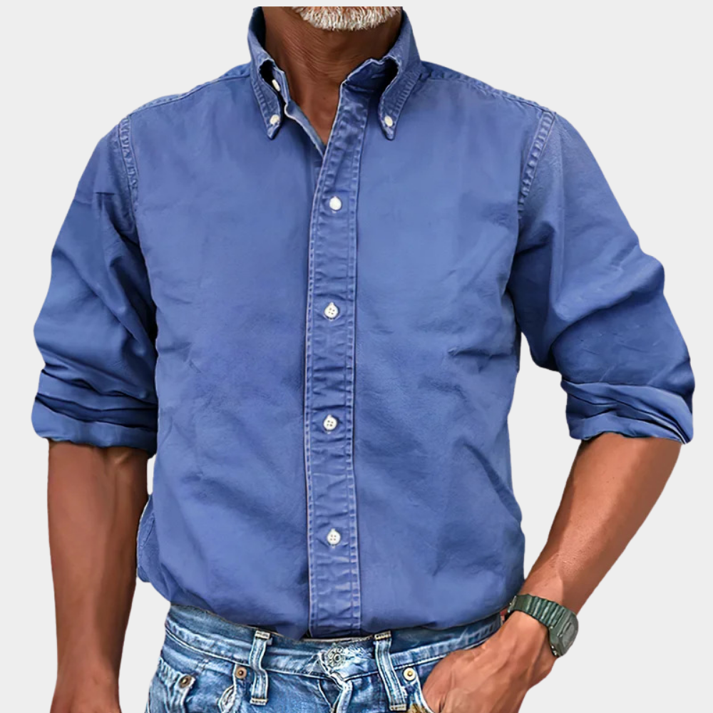 Camisa Nolan de Manga Larga | Cuello Button-Down y Ajuste Cómodo - Azul