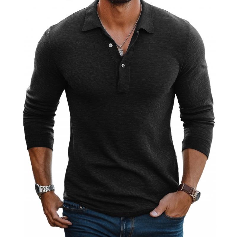 Polo Lucian de Manga Larga | Slim Fit y Cuello Clásico - Negro