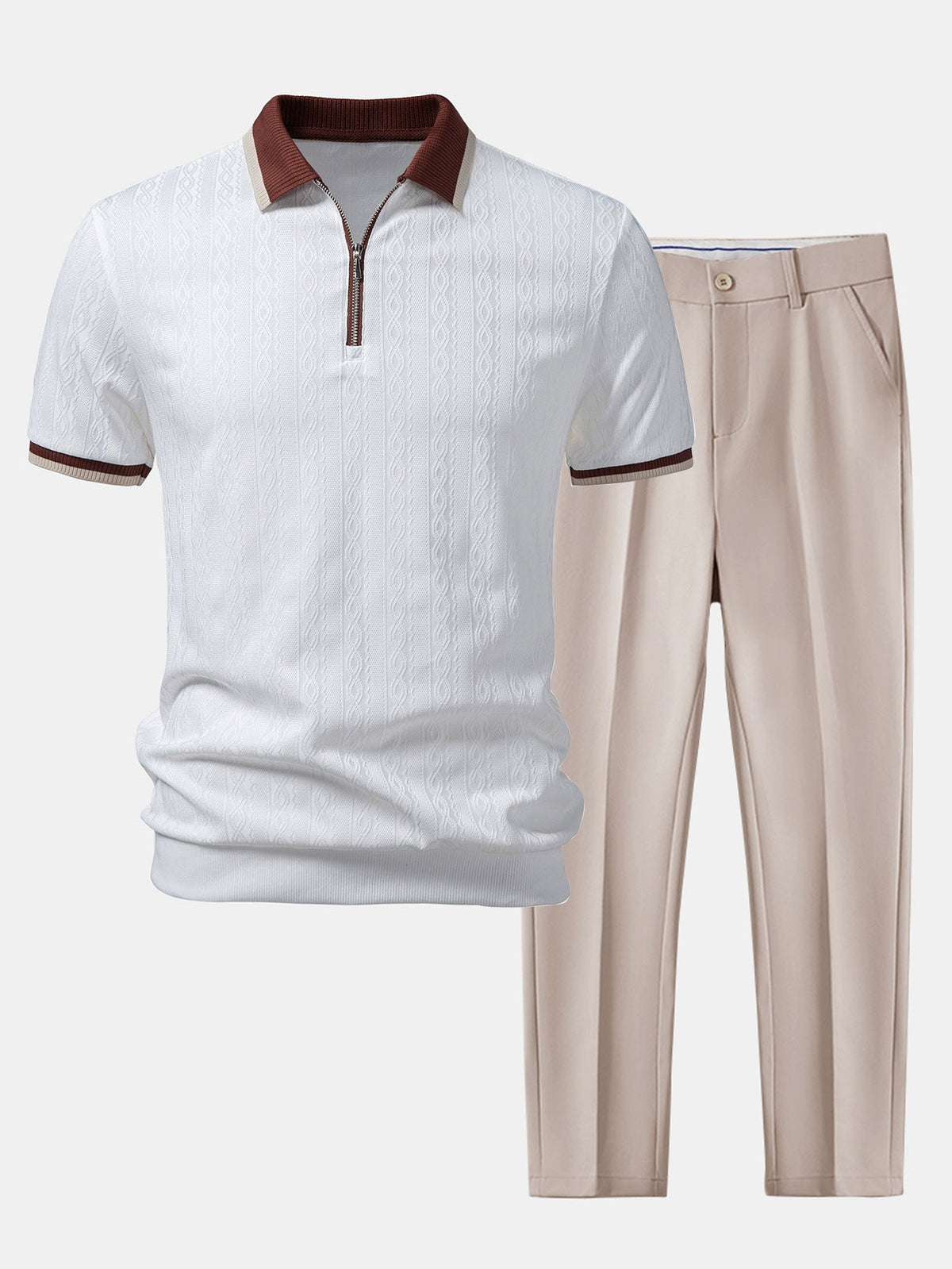 Fabian | Polo Punto Cremallera y Pantalón Slim - Blanco
