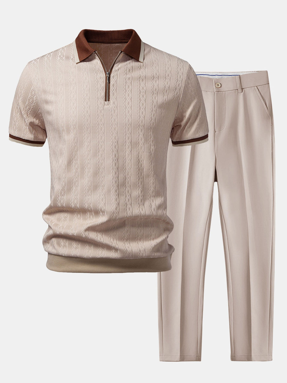 Fabian | Polo Punto Cremallera y Pantalón Slim - Camel