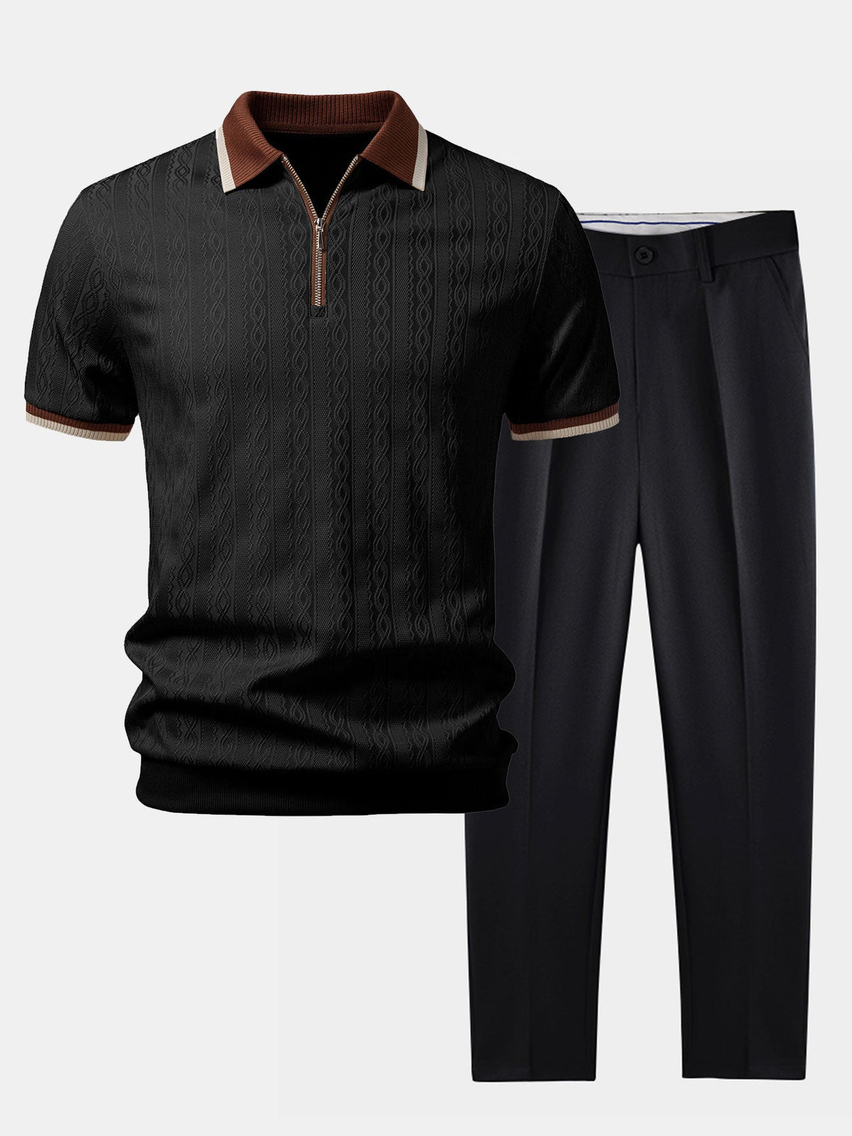 Fabian | Polo Punto Cremallera y Pantalón Slim - Negro