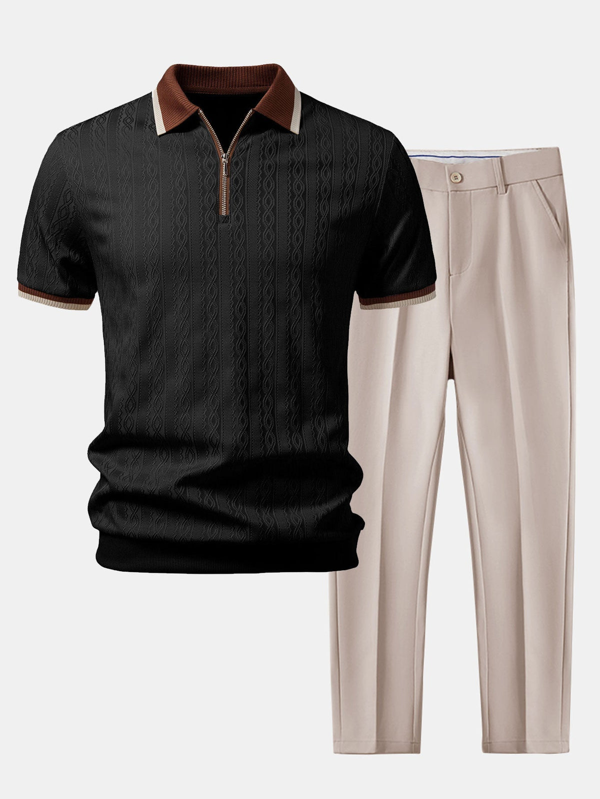 Fabian | Polo Punto Cremallera y Pantalón Slim - Beige