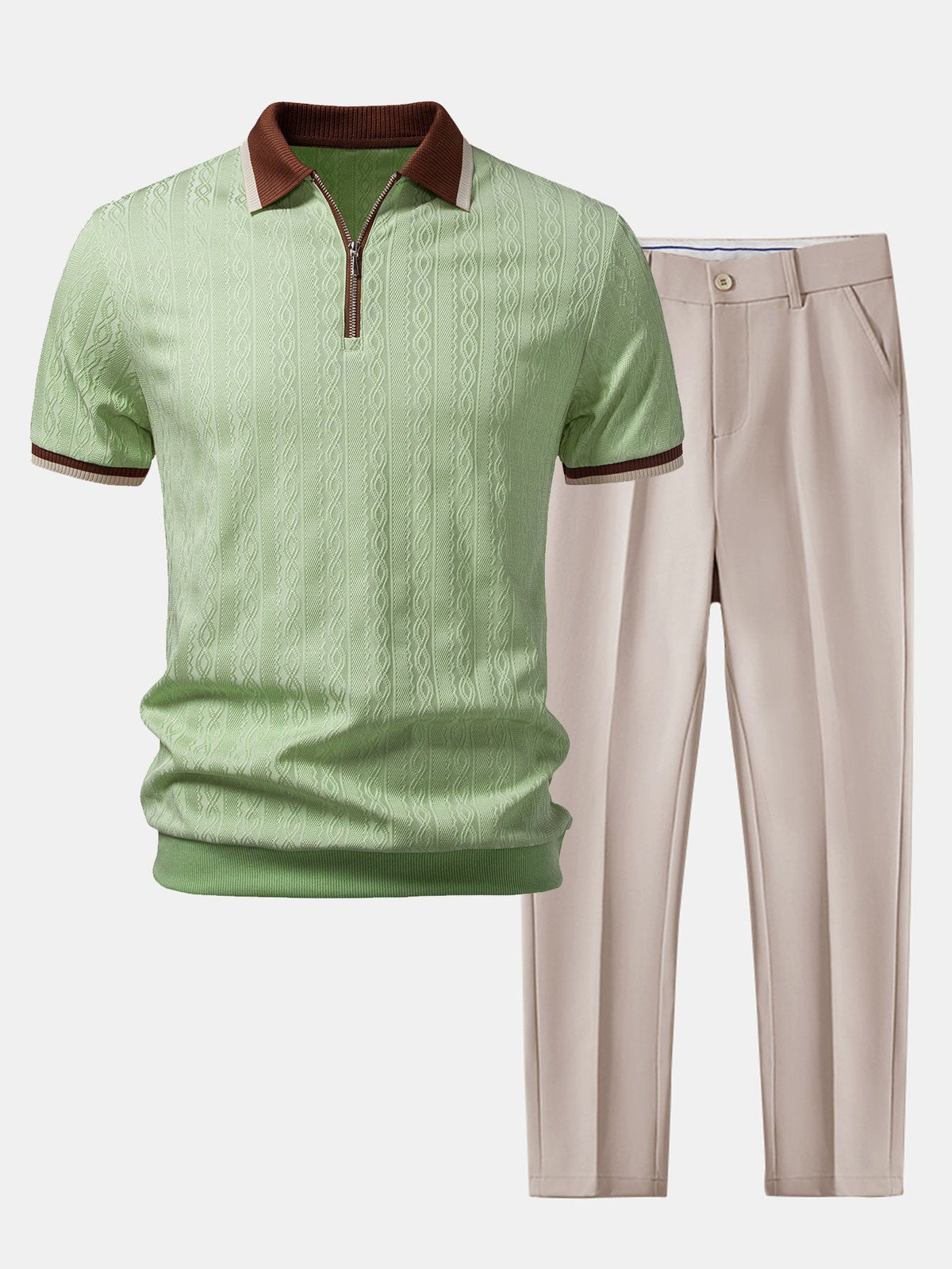 Fabian | Polo Punto Cremallera y Pantalón Slim - Verde Claro