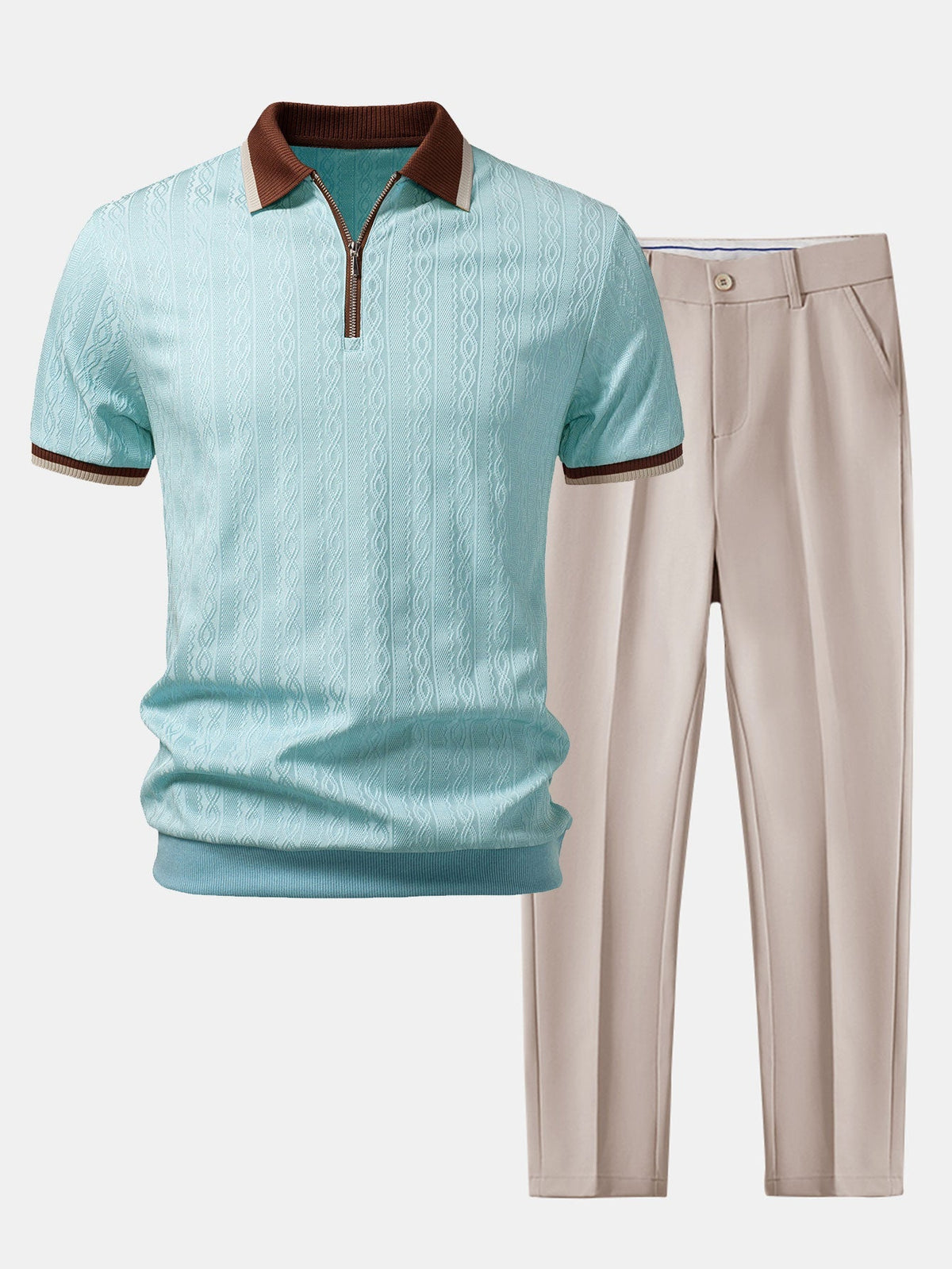 Fabian | Polo Punto Cremallera y Pantalón Slim - Azul Claro