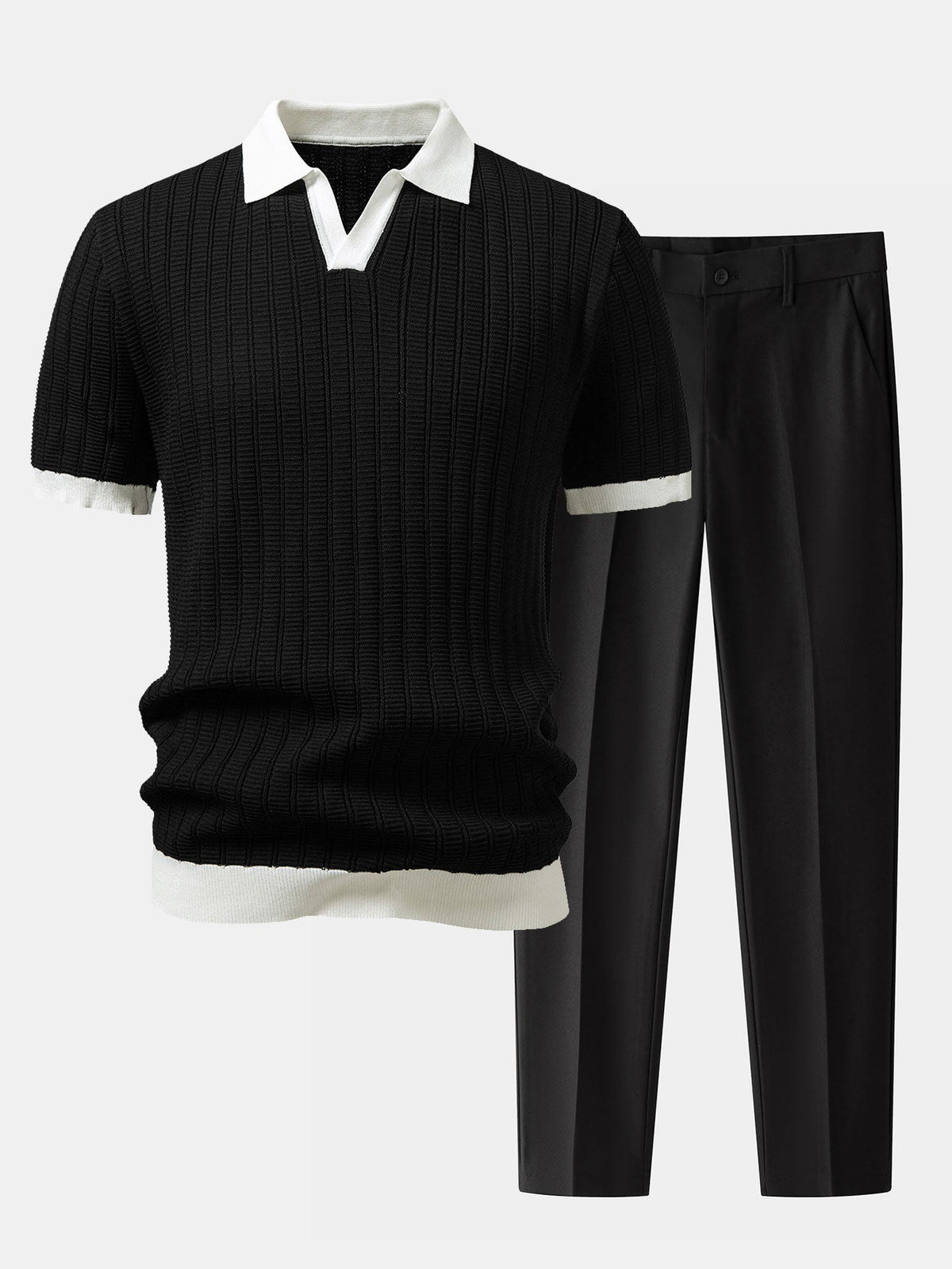 Mateo | Polo de Cuello Johnny y Pantalón Slim - Negro