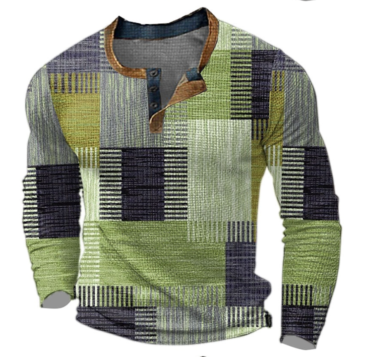 Sudadera Bexley Henley | Estampado Geométrico y Botonadura - Verde