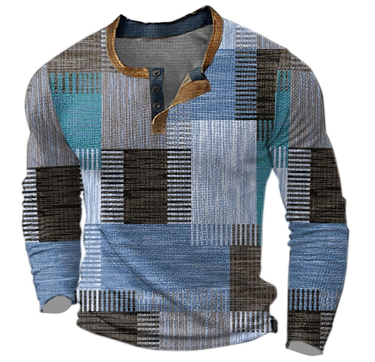 Sudadera Bexley Henley | Estampado Geométrico y Botonadura - Azul