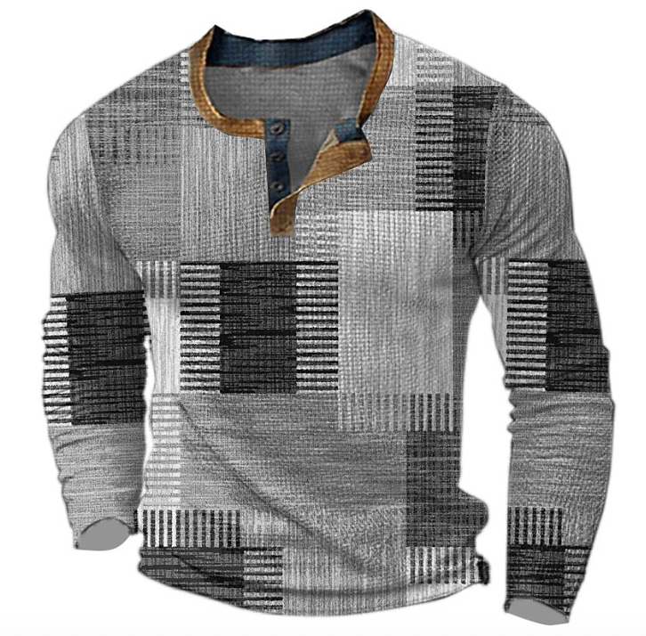 Sudadera Bexley Henley | Estampado Geométrico y Botonadura - Gris