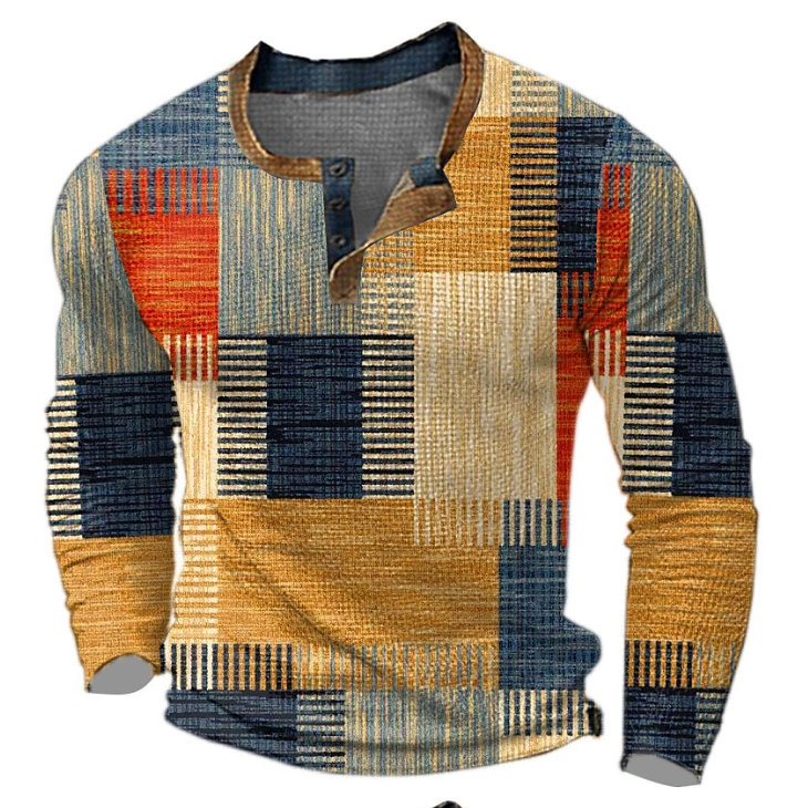 Sudadera Bexley Henley | Estampado Geométrico y Botonadura - Naranja