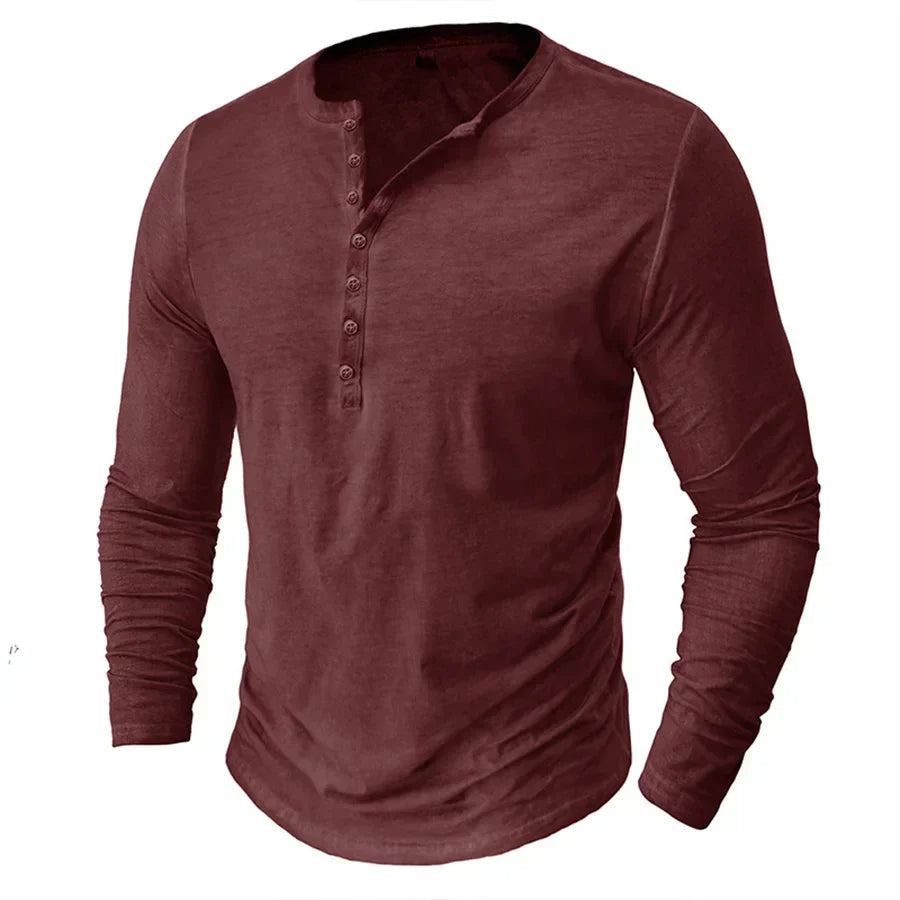 Sudadera Hendrix Henley | Botonadura y Confort de Manga Larga - Burdeos
