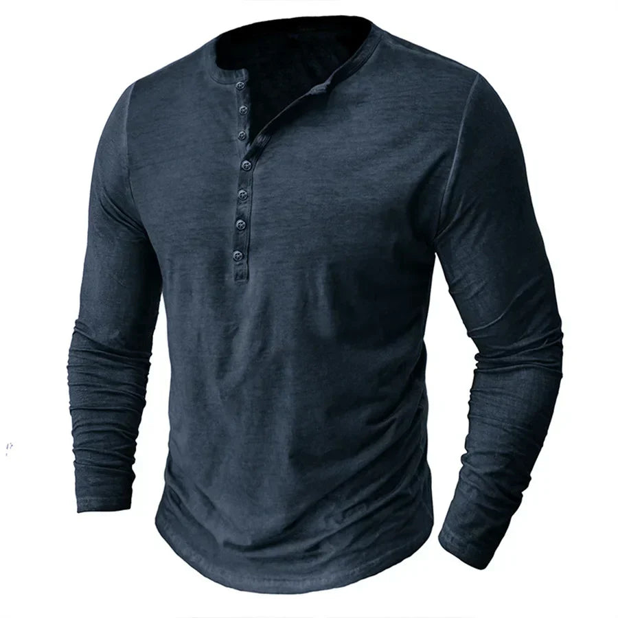 Sudadera Hendrix Henley | Botonadura y Confort de Manga Larga - Azul oscuro