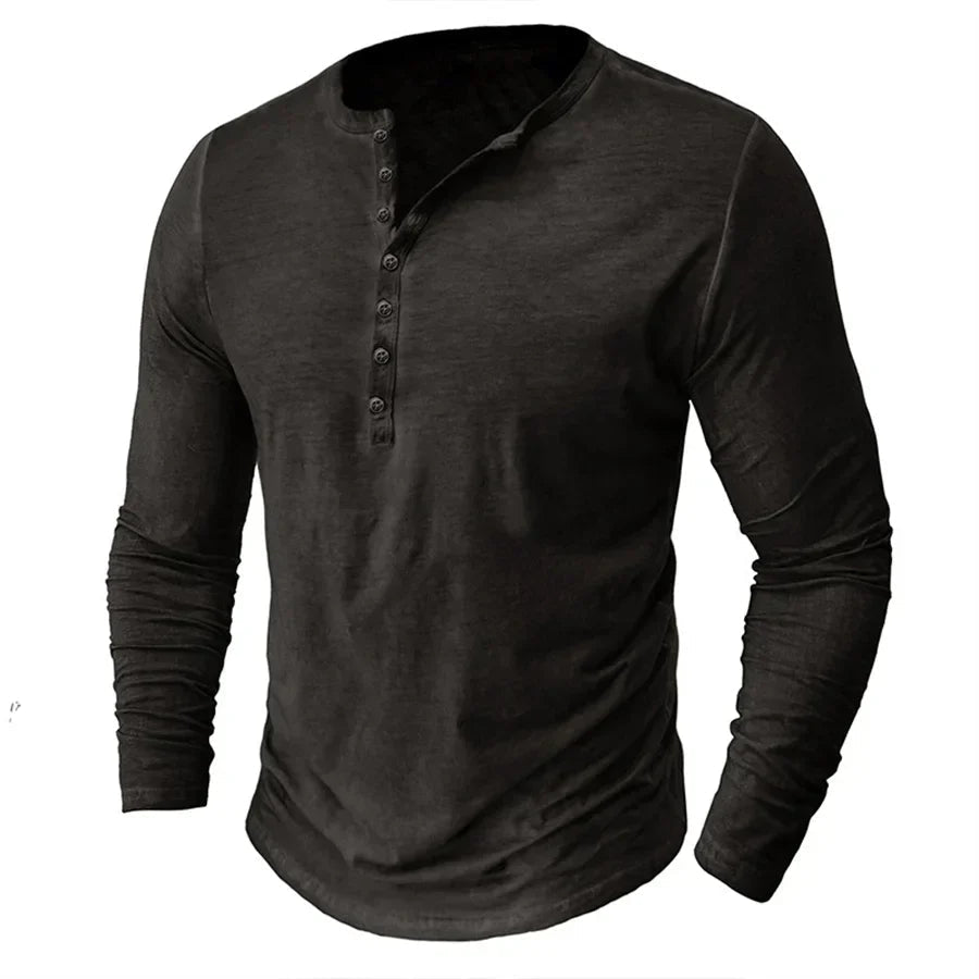 Sudadera Hendrix Henley | Botonadura y Confort de Manga Larga - Gris oscuro