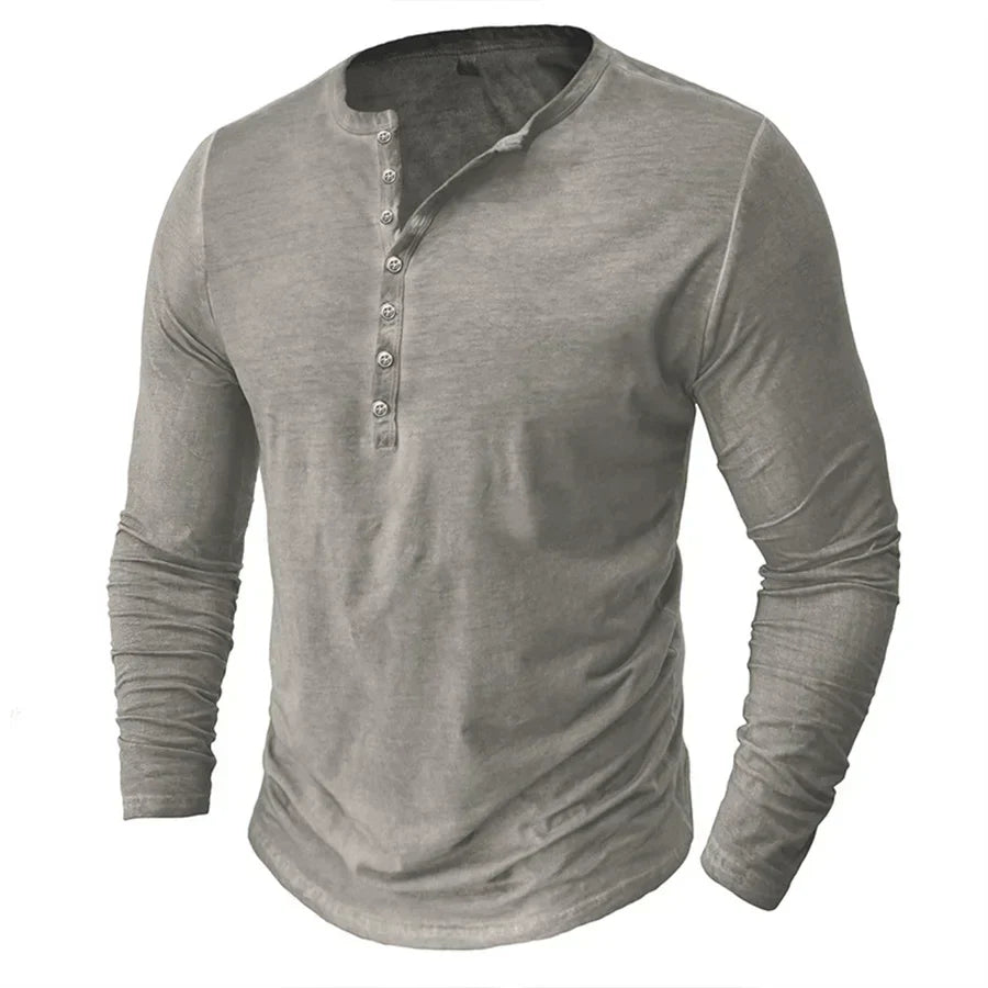 Sudadera Hendrix Henley | Botonadura y Confort de Manga Larga - Gris
