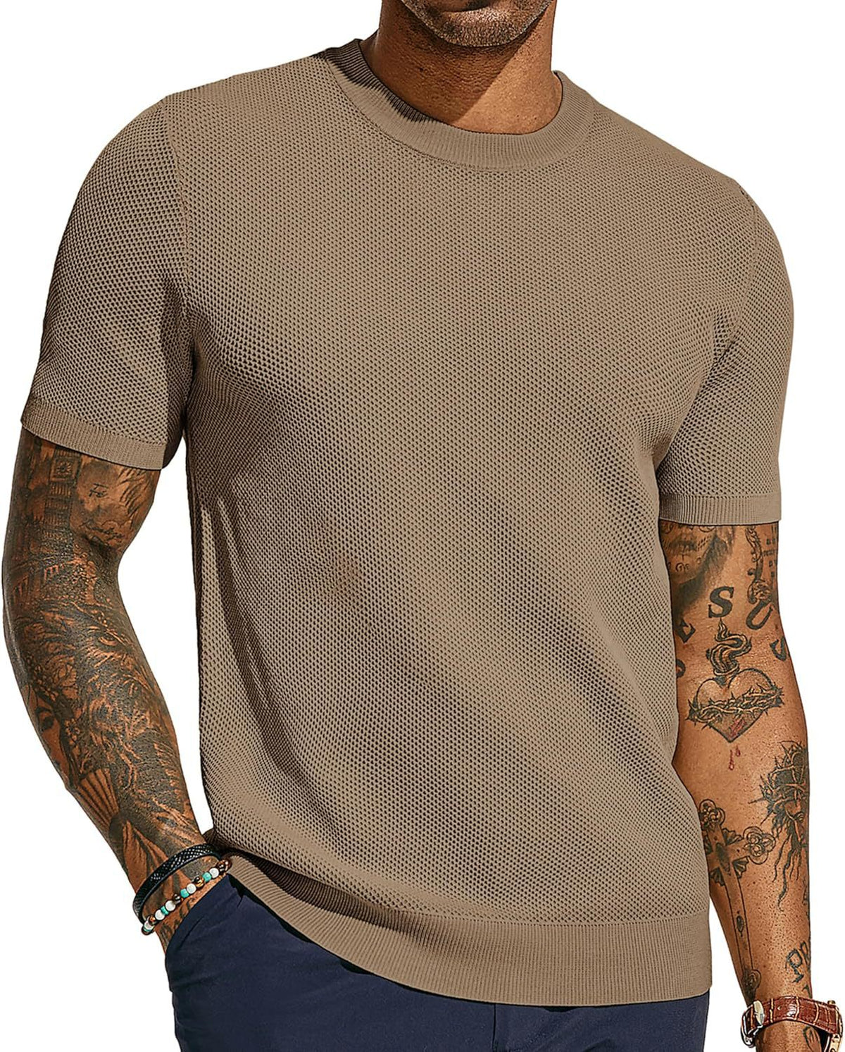 Camiseta Theo de Punto Transpirable | Ideal para el Verano - Caqui