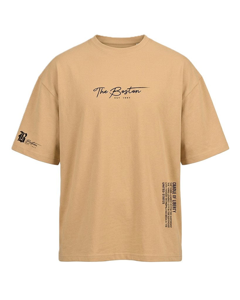 Camiseta Tate Oversize | Estampado Gráfico con Estilo Universitario - Beige