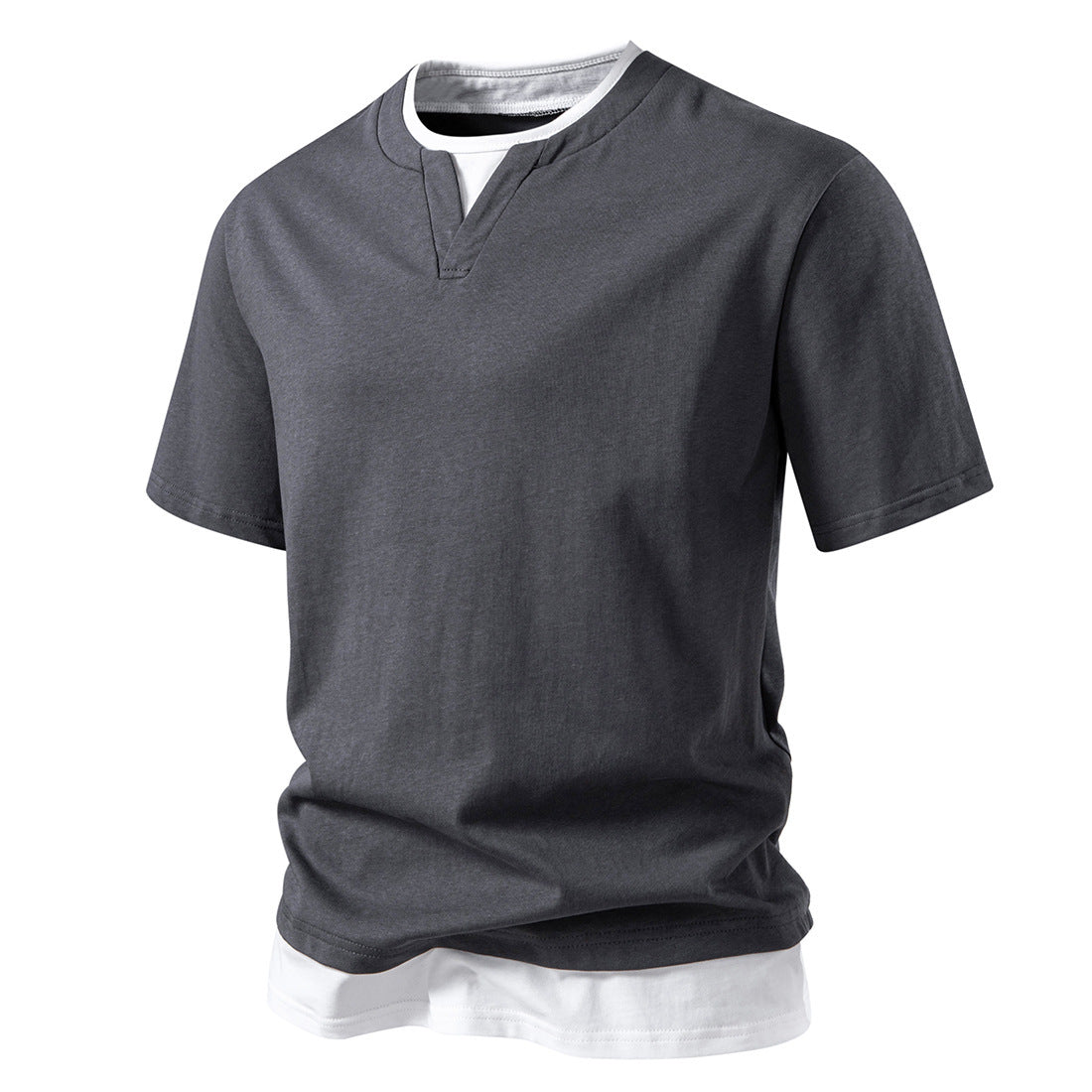 Camiseta Elio Cuello Pico | Efecto Capas con Doble Dobladillo - Gris oscuro