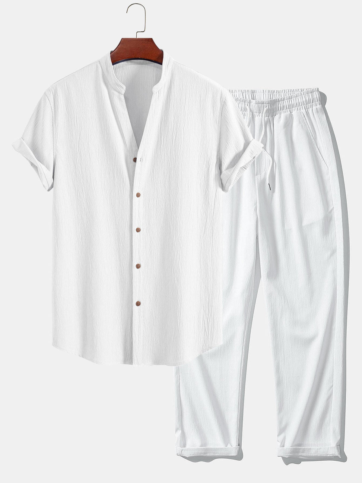 Diego | Camisa Cuello Pico y Pantalón Texturizado - Blanco Total
