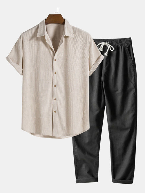 Alaric | Camisa Texturizada Riviera - Beige/Negro