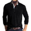 Polo Wilfred de Manga Larga | Cuello en Contraste y Bolsillo de Pecho - Negro