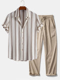 Valentin | Camisa de Rayas Texturizada y Pantalón - Beige