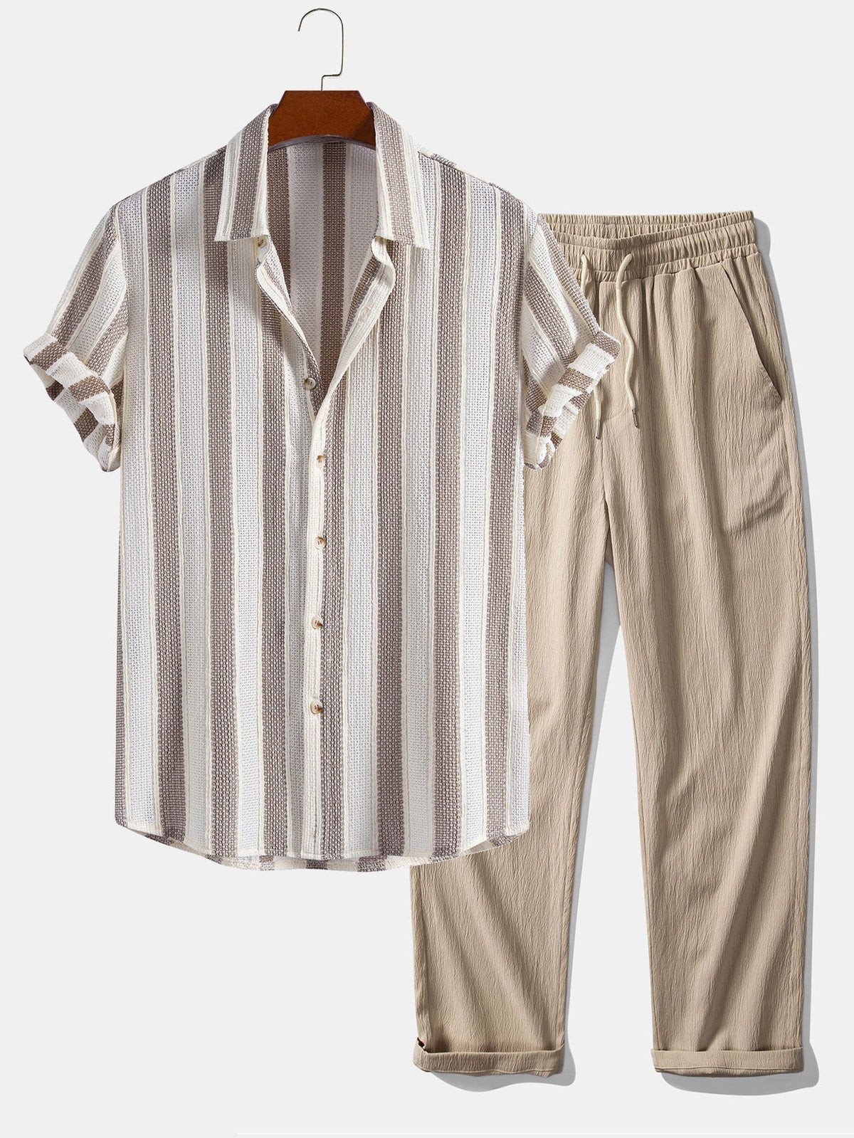 Valentin | Camisa de Rayas Texturizada y Pantalón - Beige