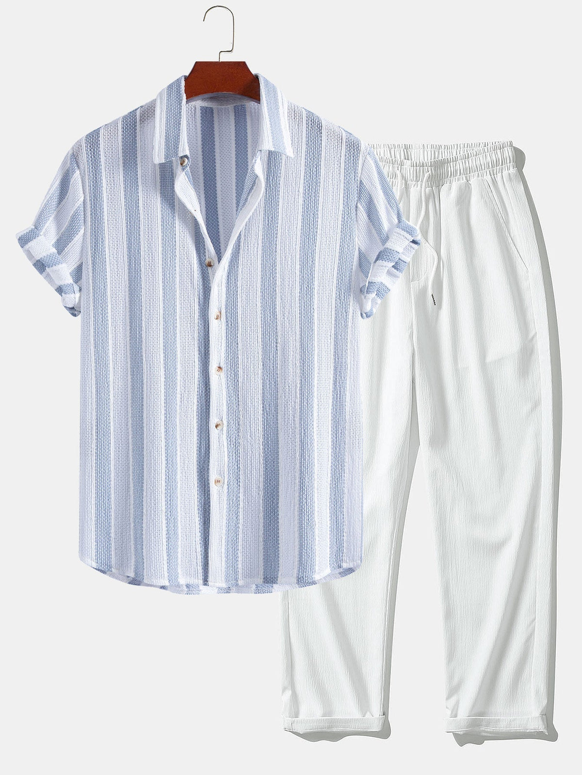 Valentin | Camisa de Rayas Texturizada y Pantalón - Blanco