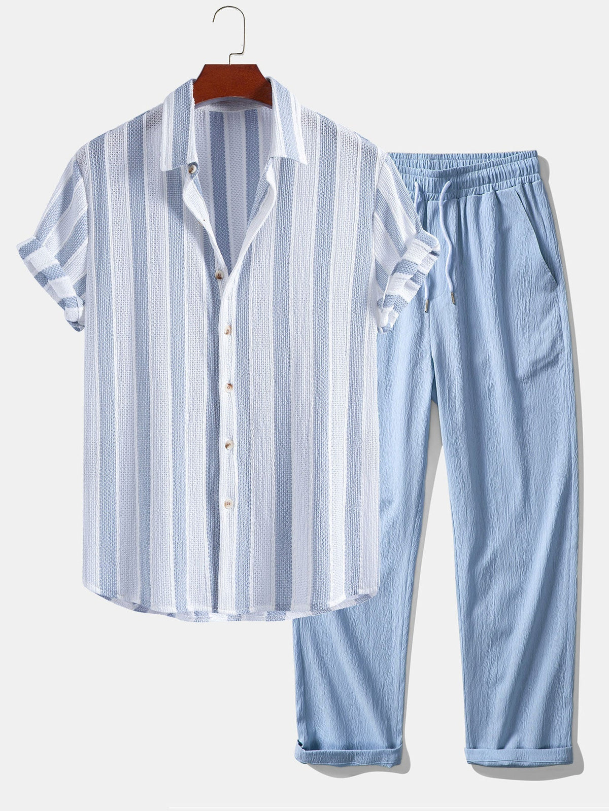 Valentin | Camisa de Rayas Texturizada y Pantalón - Azul Claro