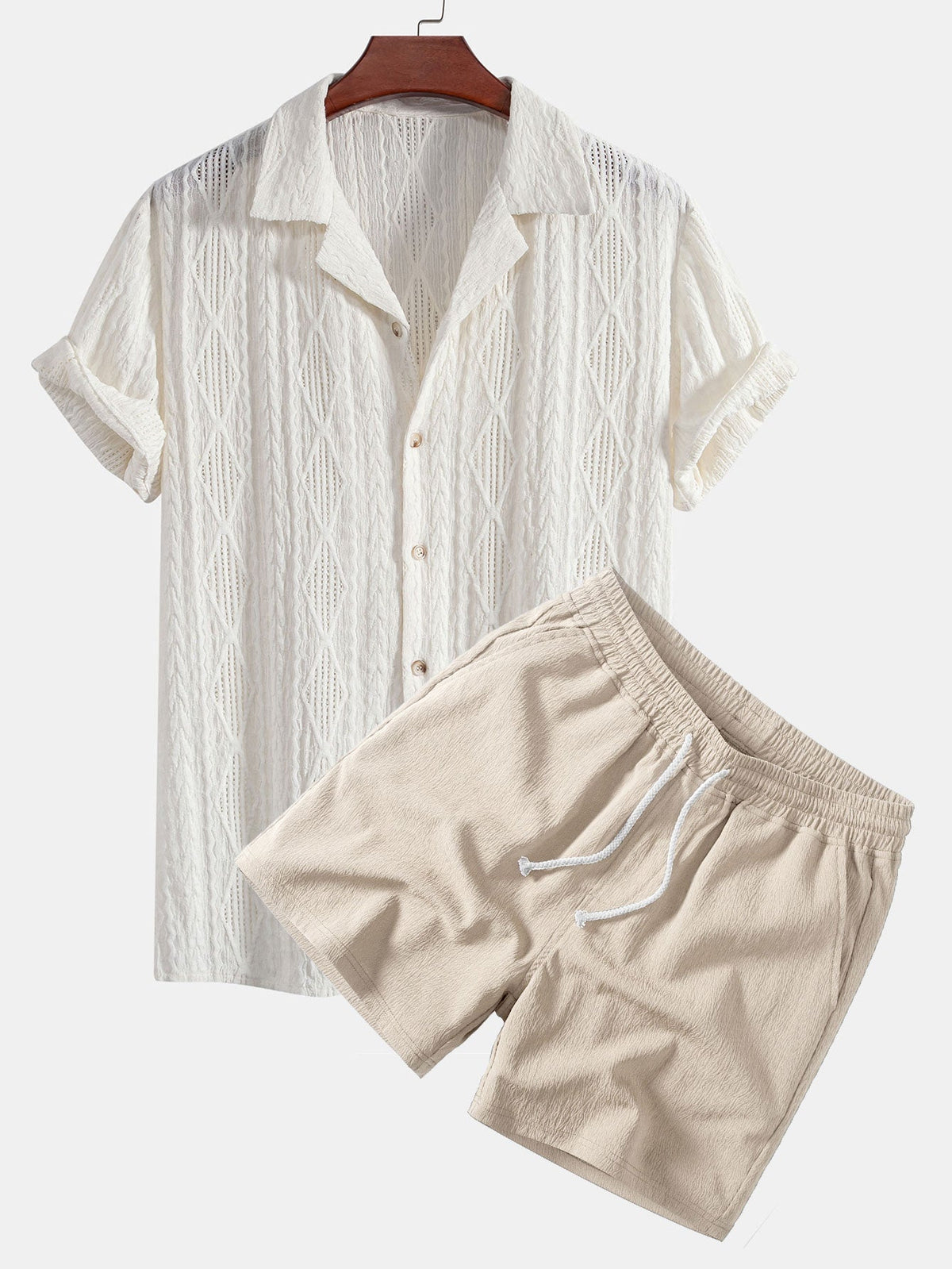 Zephyr | Camisa Cubana Jacquard y Short - Beige