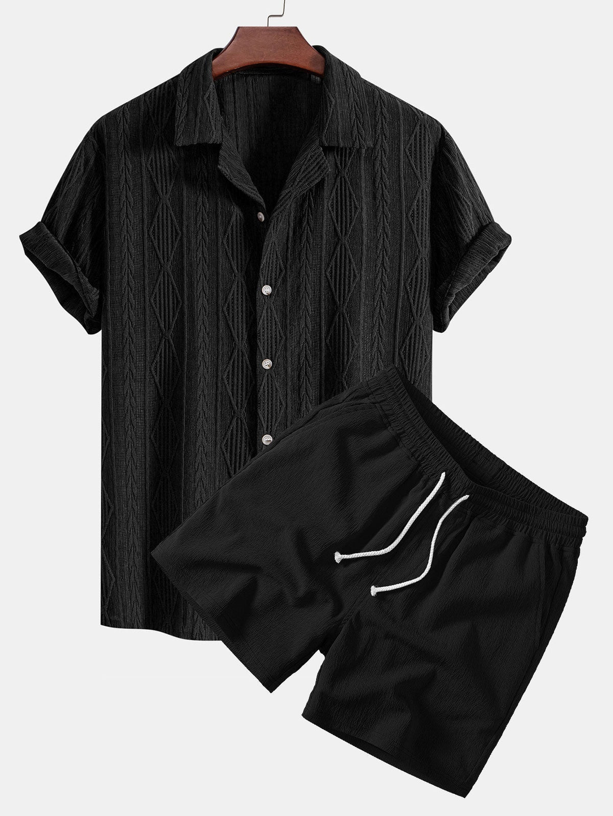 Zephyr | Camisa Cubana Jacquard y Short - Negro