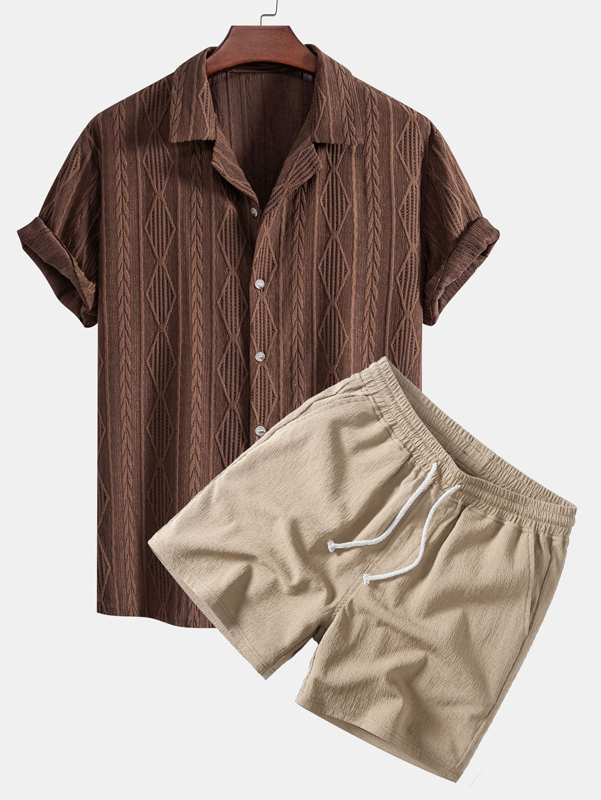 Zephyr | Camisa Cubana Jacquard y Short - Café