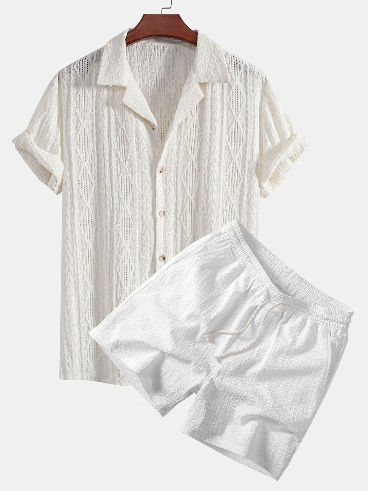Zephyr | Camisa Cubana Jacquard y Short - Blanco